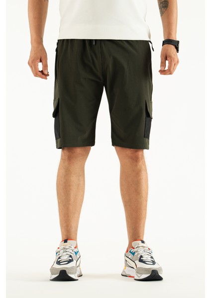 Erkek Haki Nefes Alan Likralı Kumaş 5 Cepli Outdoor Kapri Şort