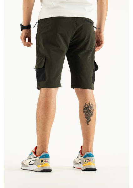 Erkek Haki Nefes Alan Likralı Kumaş 5 Cepli Outdoor Kapri Şort fırsatları