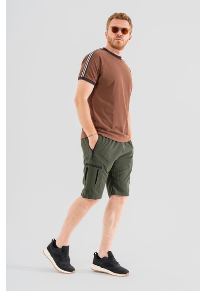 Erkek Haki Nefes Alan Likralı Kumaş 5 Cepli Outdoor Kargo Kapri Şort modelleri