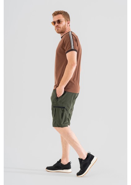Erkek Haki Nefes Alan Likralı Kumaş 5 Cepli Outdoor Kargo Kapri Şort fırsatları