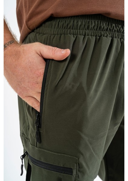 Erkek Haki Nefes Alan Likralı Kumaş 5 Cepli Outdoor Kargo Kapri Şort