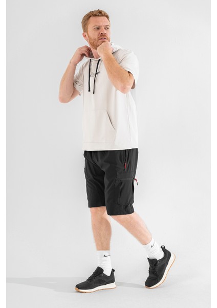 Erkek Siyah Nefes Alan Likralı Kumaş 5 Cepli Outdoor Kargo Kapri Şort modelleri