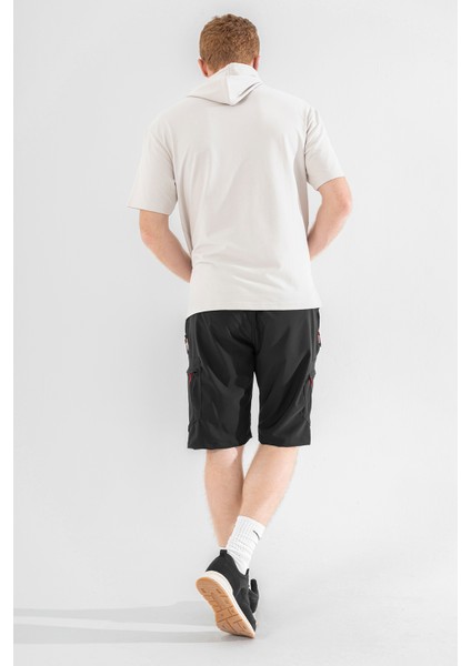 Erkek Siyah Nefes Alan Likralı Kumaş 5 Cepli Outdoor Kargo Kapri Şort indirimleri