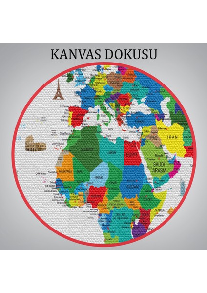 Ünlü Yerler Sembollü Kanvas Dünya Haritası 1002