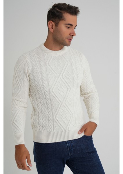 Erkek Baklava Yürütmeli Saç Örgülü Bisiklet Yaka Yün Kazak TRIST-5347