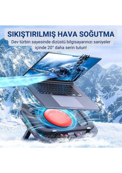 Profesyonel Yükseklik Ayarlı 2400RPM Rgb Işıklı Laptop Soğutucu Turbo Soğutma Radyatörü 14-19.3inç