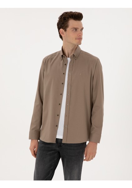 Erkek Vizon Regular Fit Uzun Kollu Gömlek 50316736-VR052