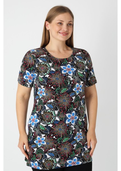 Haki Desenli Kısa Kollu Kadın Büyük Beden Pamuklu T-Shirt modelleri