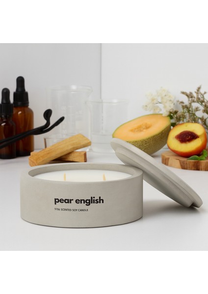Dekoratif El Yapımı Yatay Mum : Çift Fitilli : Kokulu Soya Mum : Pear English