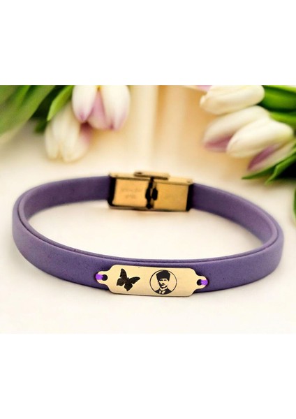14 Ayar Altın Plakalı Atatürk Temalı Kelebek Figürlü Doğal Mor Derili Hediye BILEKLIK-653SEMBOL fiyatları