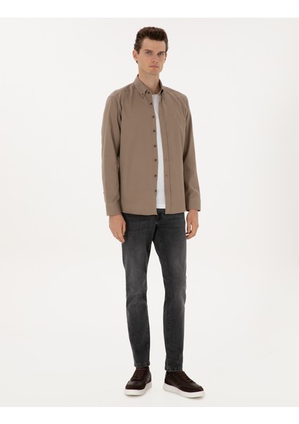 Erkek Vizon Regular Fit Uzun Kollu Gömlek 50316736-VR052 fırsatları