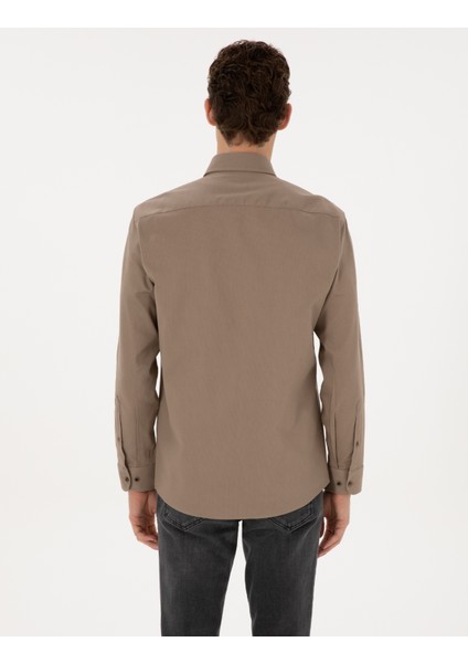 Erkek Vizon Regular Fit Uzun Kollu Gömlek 50316736-VR052 indirimleri