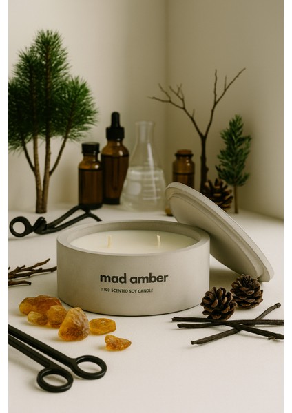 Dekoratif El Yapımı Yatay Mum : Çift Fitilli : Kokulu Soya Mum : Mad Amber