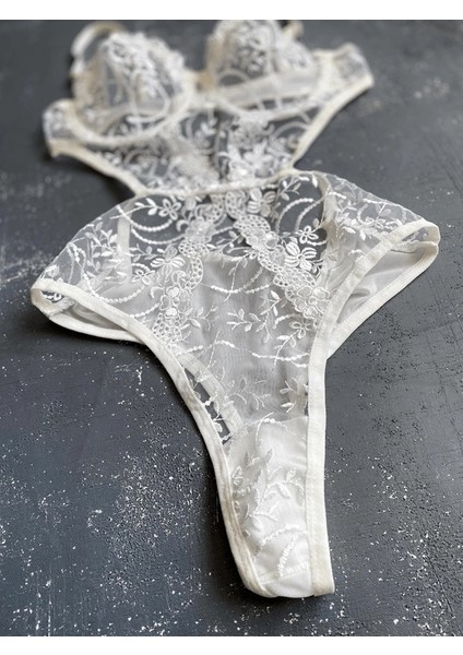 Dantelli Desteksiz Balenli Tül Body/bodysuit - B Cup 75-80-85-90
