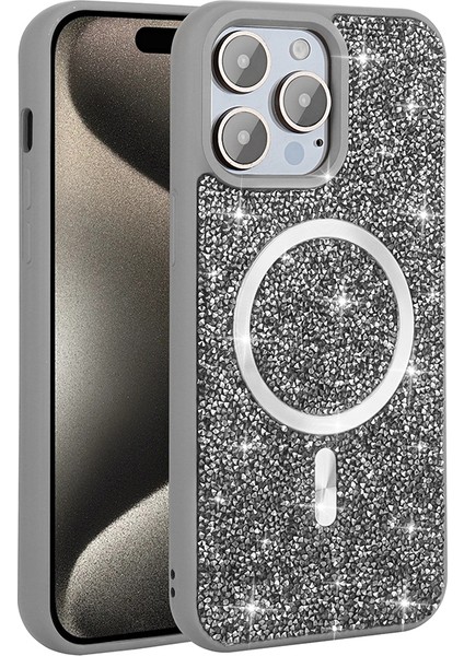 Apple iPhone 15 Pro Uyumlu Magsafe Özellikli Mozaik Silikon Kapak Titanium Gri fiyatları