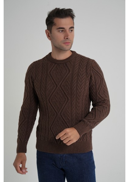 Erkek Baklava Yürütmeli Saç Örgülü Bisiklet Yaka Yün Kazak TRIST-5347