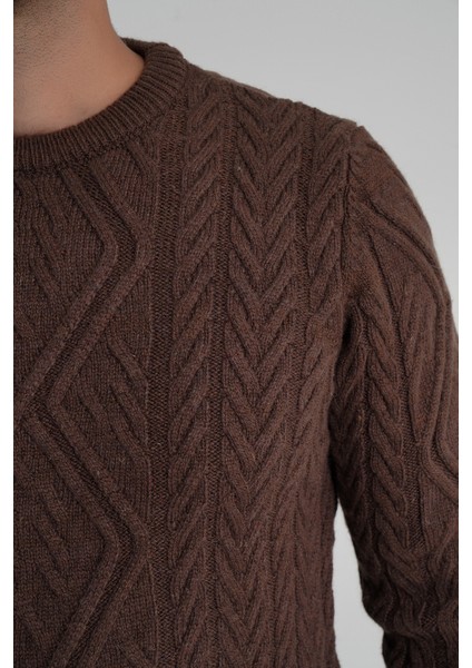 Erkek Baklava Yürütmeli Saç Örgülü Bisiklet Yaka Yün Kazak TRIST-5347