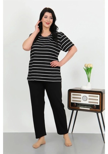 Kadın Büyük Beden Kısa Kol Penye Pijama Takımı Siyah