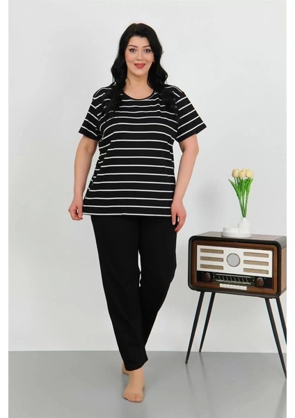 Kadın Büyük Beden Kısa Kol Penye Pijama Takımı Siyah fiyatları