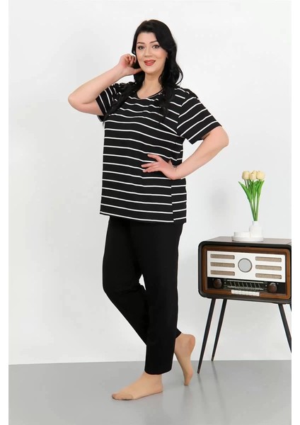 Kadın Büyük Beden Kısa Kol Penye Pijama Takımı Siyah modelleri