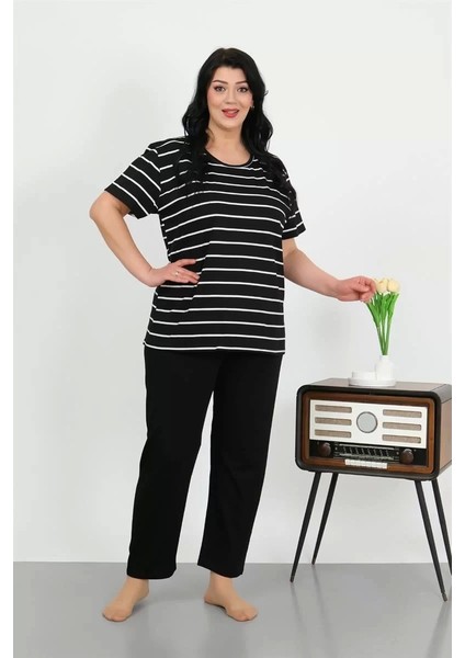 Kadın Büyük Beden Kısa Kol Penye Pijama Takımı Siyah fırsatları