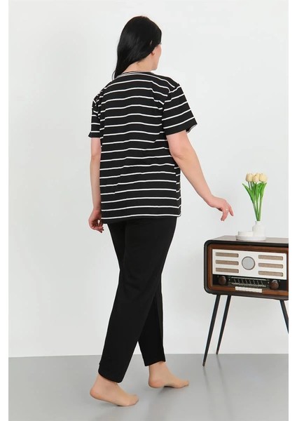 Kadın Büyük Beden Kısa Kol Penye Pijama Takımı Siyah indirimleri