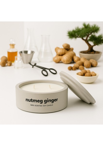Dekoratif El Yapımı Yatay Mum : Çift Fitilli : Kokulu Soya Mum : Nutmeg Ginger