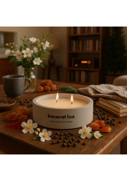 Dekoratif El Yapımı Yatay Mum : Çift Fitilli : Kokulu Soya Mum : Bacarat Lux