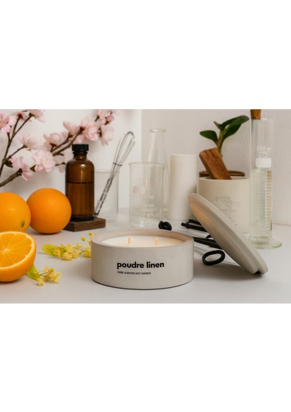 Dekoratif El Yapımı Yatay Mum : Çift Fitilli : Kokulu Soya Mum : Poudre Linen
