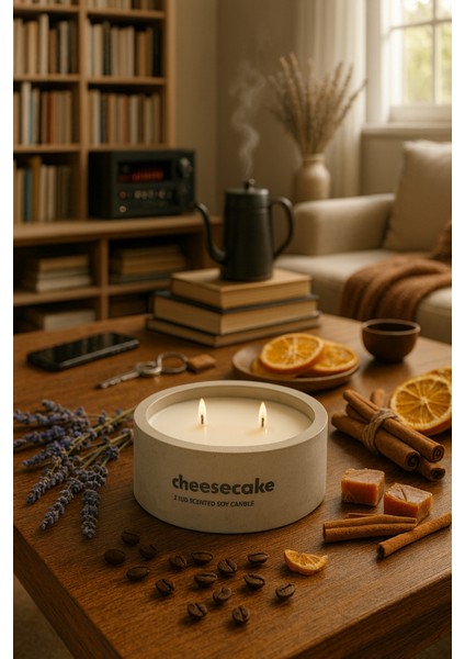 Dekoratif El Yapımı Yatay Mum : Çift Fitilli : Kokulu Soya Mum : Cheesecake