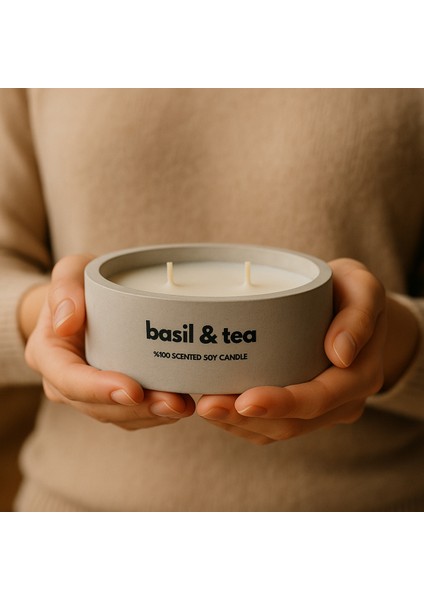 Dekoratif El Yapımı Yatay Mum : Çift Fitilli : Kokulu Soya Mum : Basil & Tea fiyatları