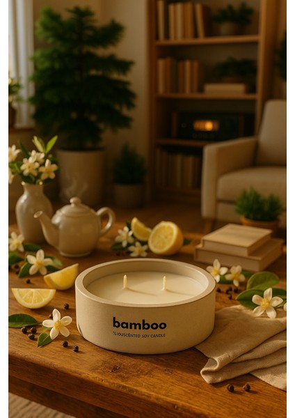 Dekoratif El Yapımı Yatay Mum : Çift Fitilli : Kokulu Soya Mum : Bamboo