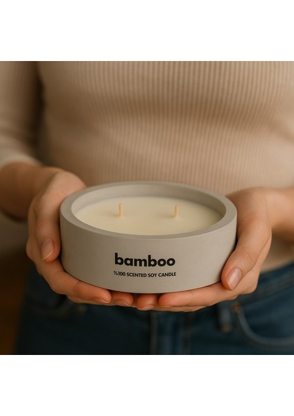 Dekoratif El Yapımı Yatay Mum : Çift Fitilli : Kokulu Soya Mum : Bamboo fiyatları