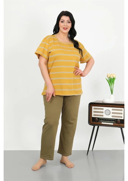 Kadın Büyük Beden Kısa Kol Penye Pijama Takımı Sarı indirimleri