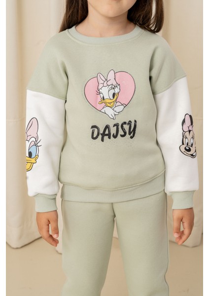 Kız Çocuk Taşlı Kalp Daisy Şardonlu 2'li Takım - 6307/6308