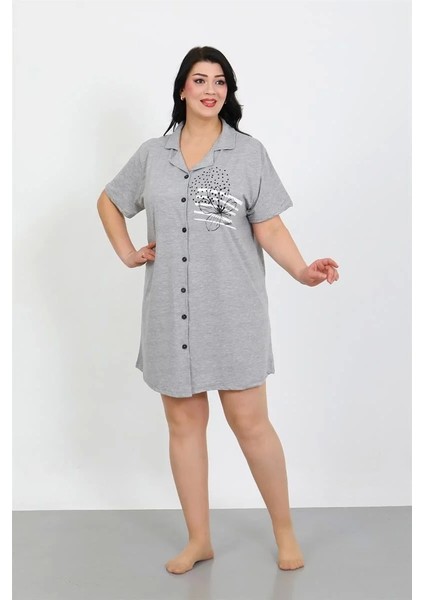 Büyük Beden Penye Düğmeli Gri Tunik Gecelik fiyatları
