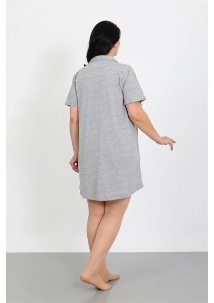 Büyük Beden Penye Düğmeli Gri Tunik Gecelik modelleri