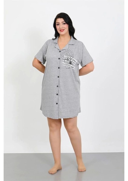 Büyük Beden Penye Düğmeli Gri Tunik Gecelik fırsatları