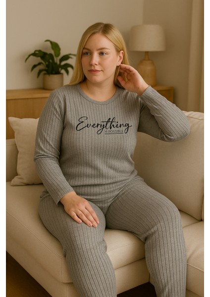 Gri Kadın Büyük Beden Pijama Takımı