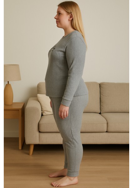 Gri Kadın Büyük Beden Pijama Takımı modelleri