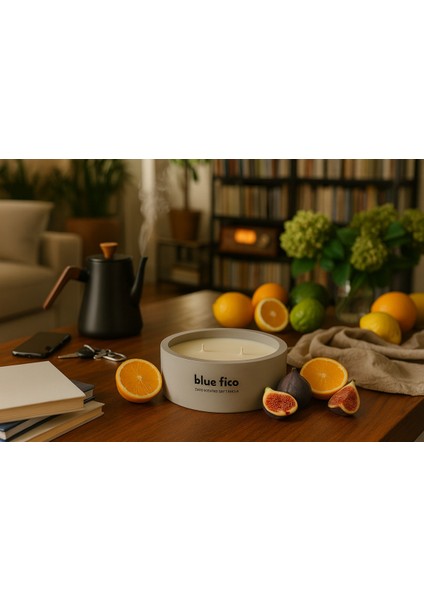 Dekoratif El Yapımı Yatay Mum : Çift Fitilli : Kokulu Soya Mum : Blue Fico