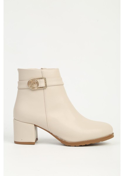 Krem Cilt Yarım Fermuarlı Bot PC-55114