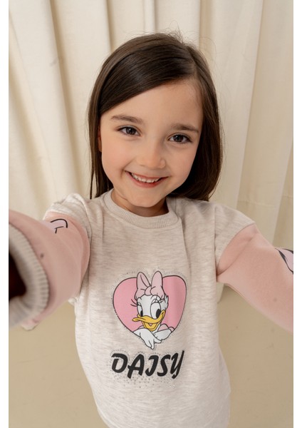 Kız Çocuk Taşlı Kalp Daisy Şardonlu 2'li Takım - 63076308