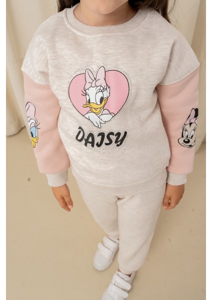 Kız Çocuk Taşlı Kalp Daisy Şardonlu 2'li Takım - 63076308