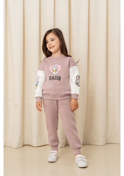 Kız Çocuk Taşlı Kalp Daisy Şardonlu 2'li Takım - 63076308