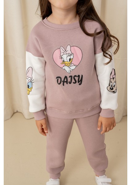 Kız Çocuk Taşlı Kalp Daisy Şardonlu 2'li Takım - 63076308