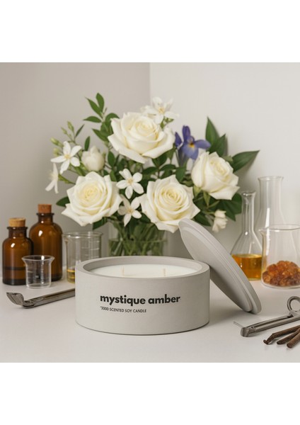 Dekoratif El Yapımı Yatay Mum : Çift Fitilli : Kokulu Soya Mum : Mystique Amber