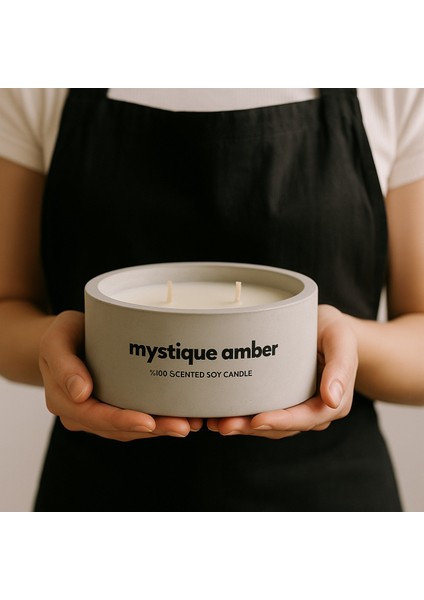 Dekoratif El Yapımı Yatay Mum : Çift Fitilli : Kokulu Soya Mum : Mystique Amber fiyatları