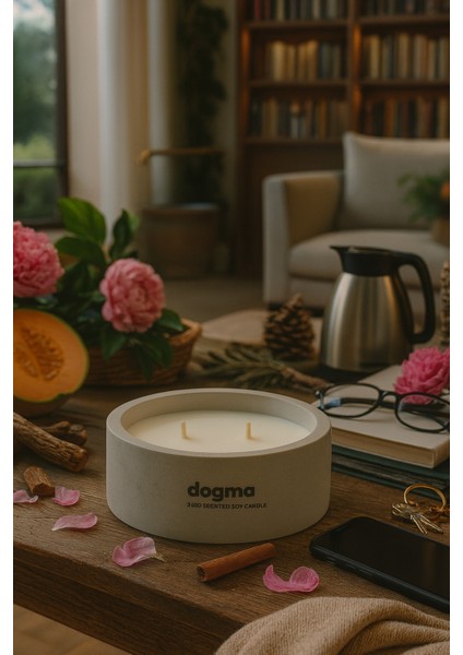Dekoratif El Yapımı Yatay Mum : Çift Fitilli : Kokulu Soya Mum : Dogma