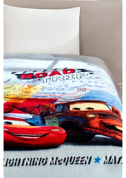 Lisanslı Tek Kişilik Çocuk Battaniye (155X215)-ŞIMŞEK Mcqueen Cars Road Gri fiyatları